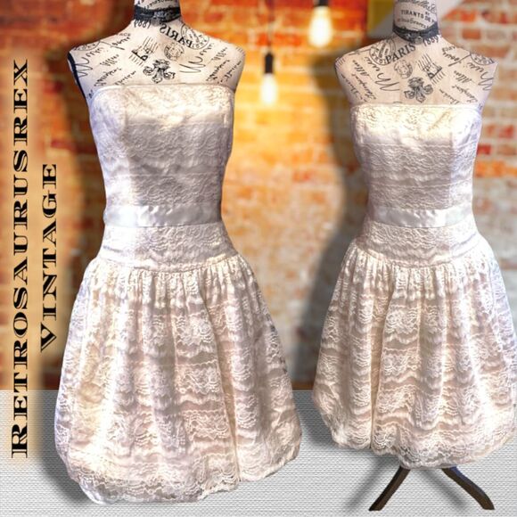 VINTAGE Gunne Sax Jessica McClintock Antique Cream Lace Tutu Dress, Medium